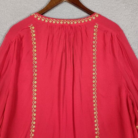 Tolani Lauren Tunic Women 3XL Red Aztec Embroidered Long Sleeve Blouse  Boho NWT - Picture 8 of 16